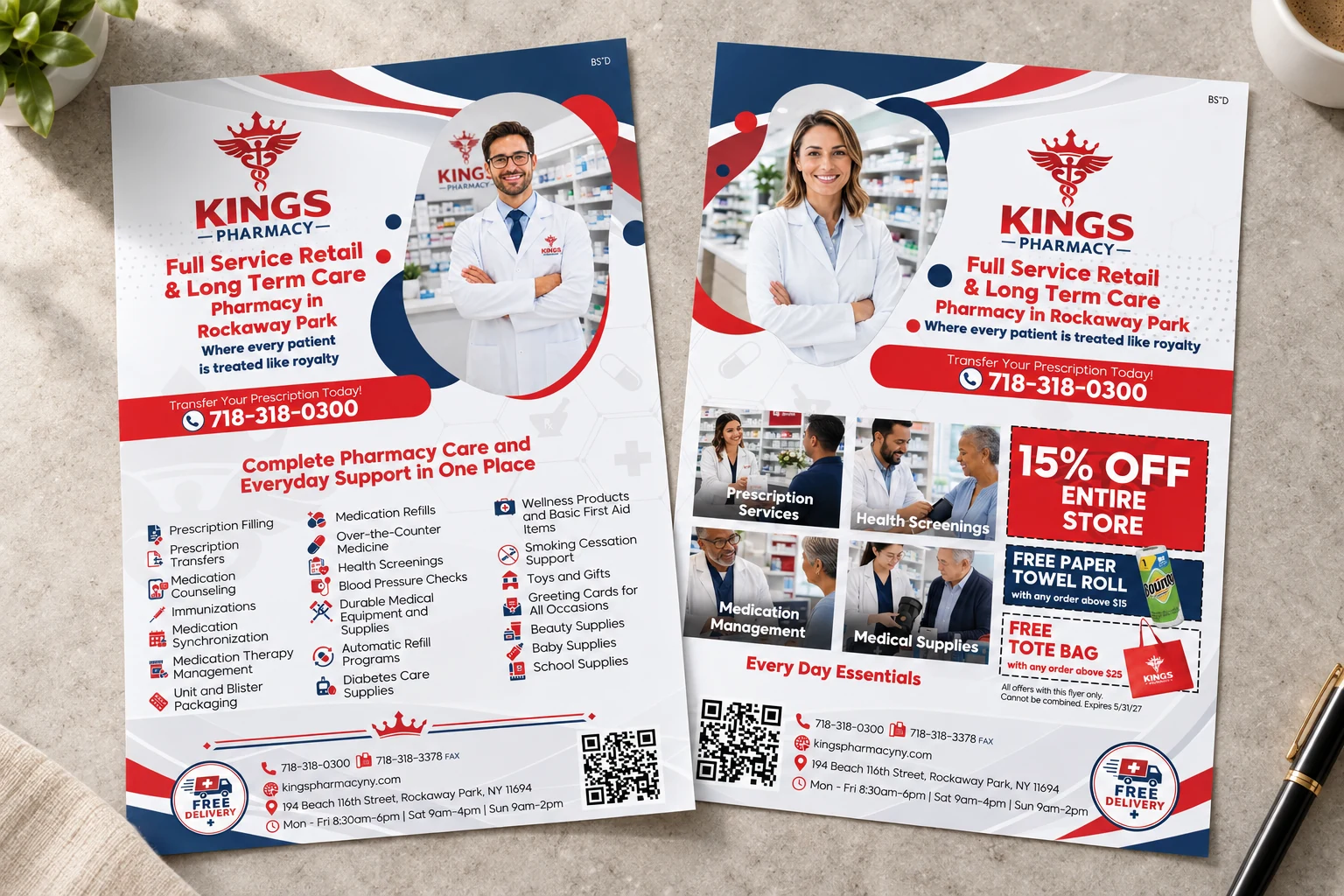 Kings Pharmacy Promotional Flyer — advertising design project by Graphics for Doctors
